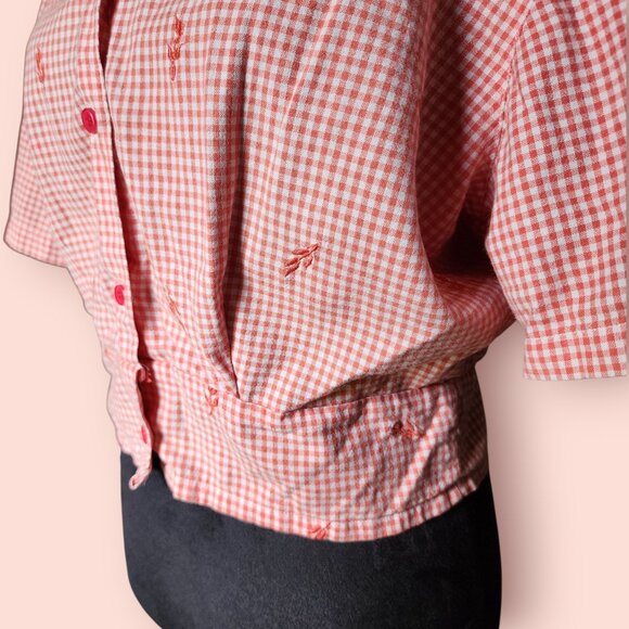 Vintage Jennifer Moore embroidered checkered gingham cropped button down shirt - Picture 6 of 9